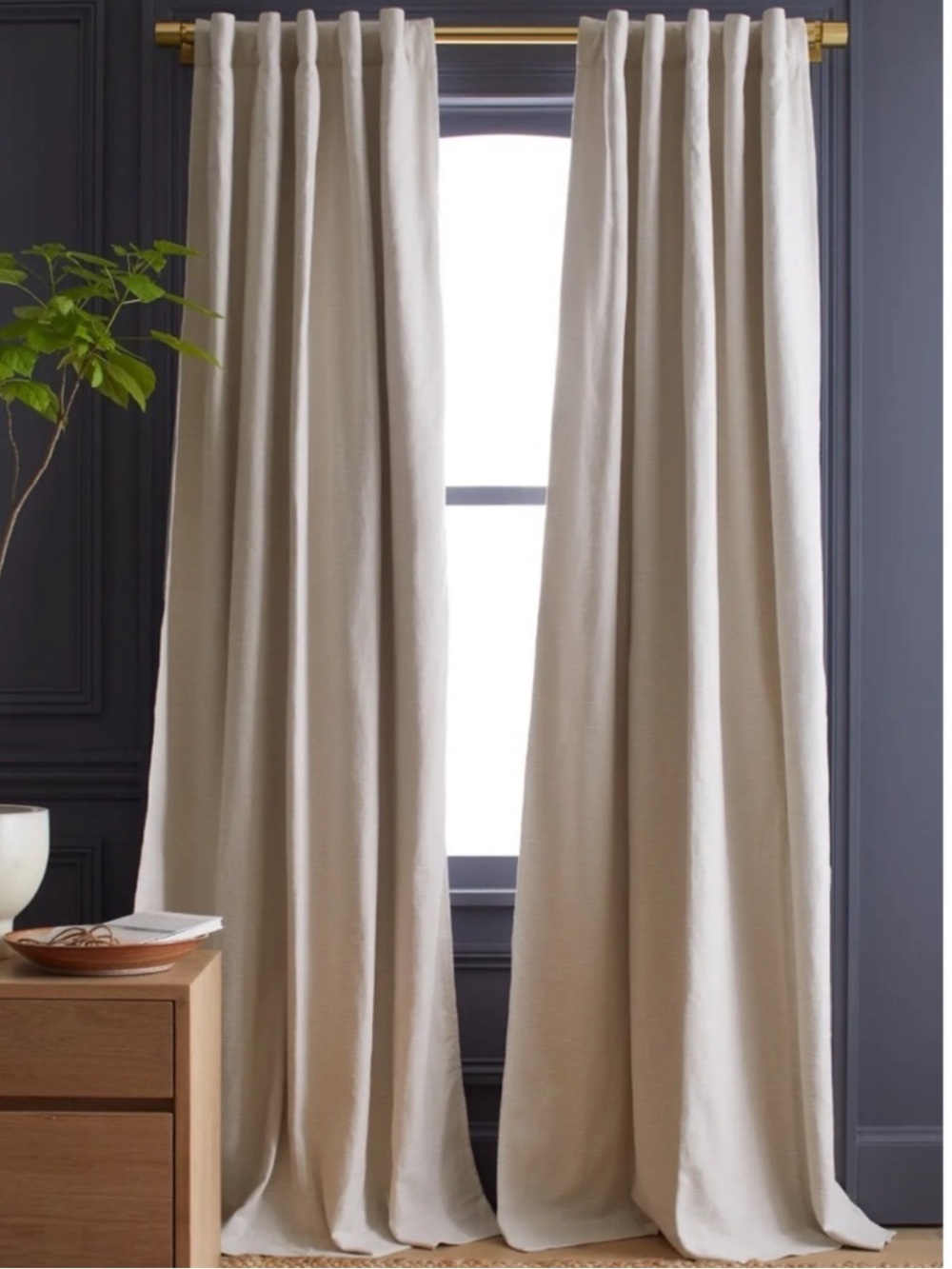 NWOT QUINCE Set Of 2 48x84 Cotton Slub Room Darkening Curtains Natural 1155